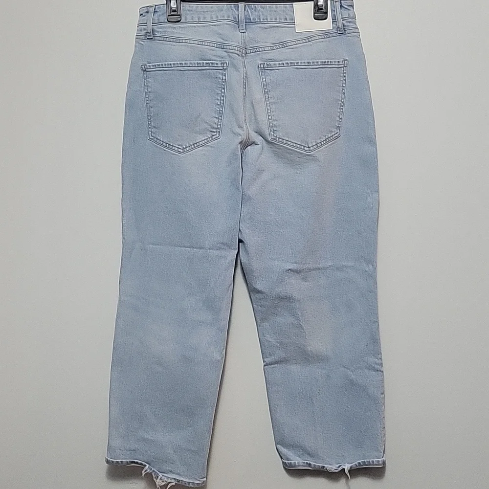 Express Blue High Rise Jeans Size 12 Womwns Light Wash Capri/ankle Pants Button - Picture 2 of 6